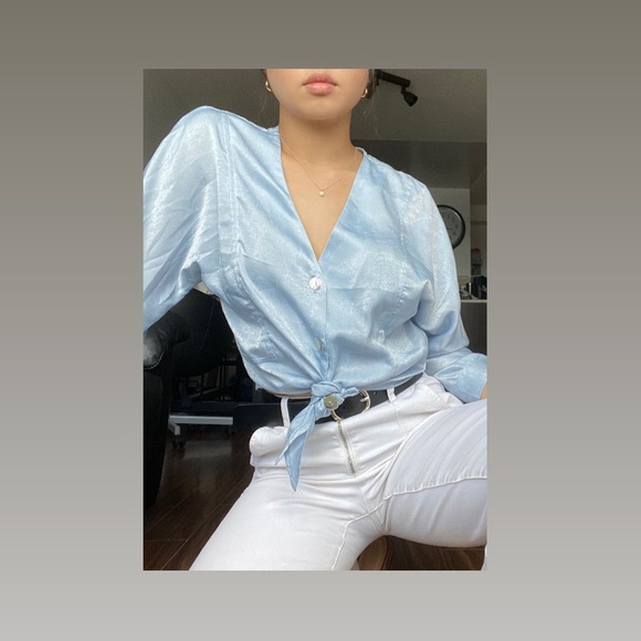 DYNAMITE Front-Tie Satin Blouse - Picture 1 of 5